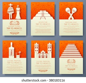 Set of Mexico country ornament illustration concept. Art traditional, poster, book, poster, abstract, ottoman motifs, element. Vector decorative ethnic greeting card or invitation design background.