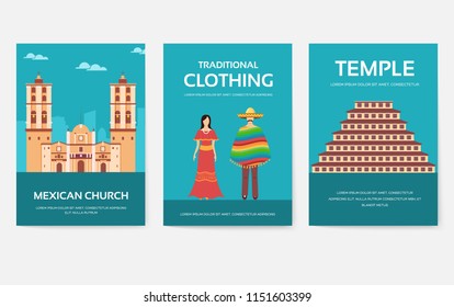 Set of Mexico country ornament travel tour concept. Asian traditional, magazine, book, poster, abstract, element. Vector decorative ethnic greeting card or invitation design 