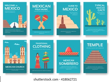 Set of Mexico country ornament travel tour concept. Asian traditional, magazine, book, poster, abstract, element. Vector decorative ethnic greeting card or invitation design background