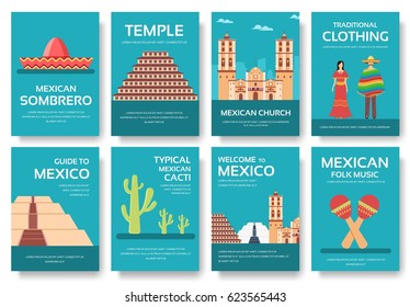 Set of Mexico country ornament travel tour concept. Asian traditional, magazine, book, poster, abstract, element. Vector decorative ethnic greeting card or invitation design background