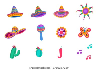 set mexiko element design mit bunt 