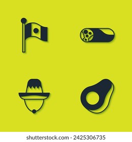 Set Mexico flag, Avocado fruit, Mexican sombrero and Burrito icon. Vector