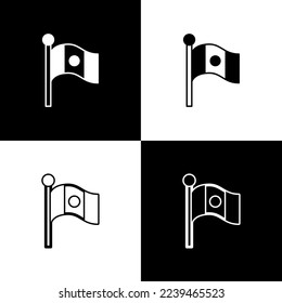 Establece la bandera de México en el icono de asta aislado en el fondo blanco y negro.  Vector