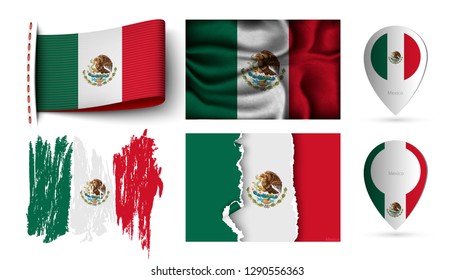 set of mexico flags collection isolated on white