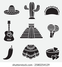 set of mexico good for icon, element design, silhouette design, logo, etc