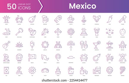 Set of mexico icons. Gradient style icon bundle. Vector Illustration