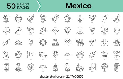 Set von mexico-Symbolen. Paket mit Symbolen im Line Art Style. Vektorgrafik