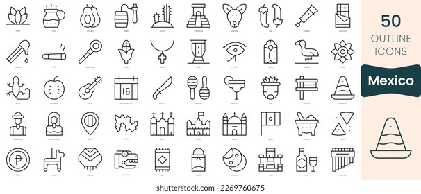 Set of mexico icons. Thin linear style icons Pack. Vector Illustration