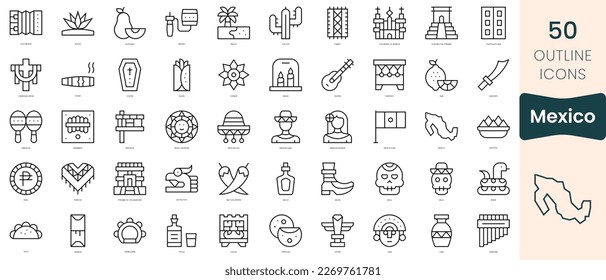 Set of mexico icons. Thin linear style icons Pack. Vector Illustration