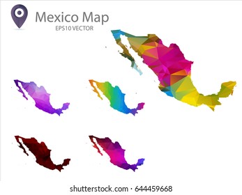 Set of Mexico maps polygon colorful Vector illustration