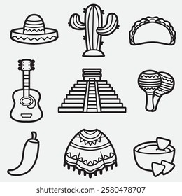 set of mexico with outline style good for element design, icon, symbol, etc