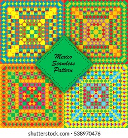 set mexico pattern. Pixel bright background in Mexican style.
