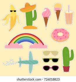 Set of Mexico and travel stickers. Flat vector.