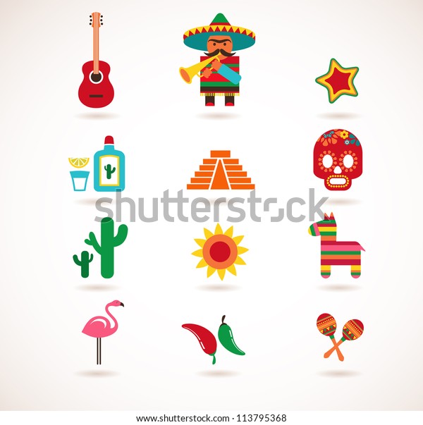 Set Mexico Vector Illustrations Stock Vector (Royalty Free) 113795368