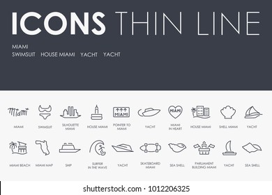 Set of MIAMI Thin Line Vector Icons and Pictograms