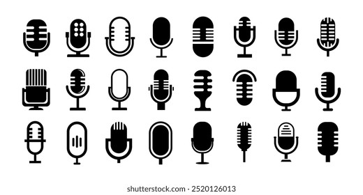 Set of Mic Microphone icon logo vector podcast broadcast bubble isolated