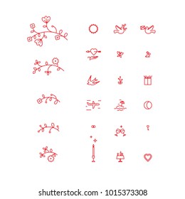 Set of micro icons for the design of St. Valentine s Day, flowers, objects, heart, cute elements Line art.