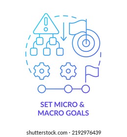 Set micro and macro goals blue gradient concept icon. Step by step achievement. Adaptability tip abstract idea thin line illustration. Isolated outline drawing. Myriad Pro-Bold fonts used