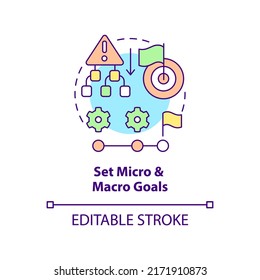 Set micro and macro goals concept icon. Step by step achievement. Adaptability tip abstract idea thin line illustration. Isolated outline drawing. Editable stroke. Arial, Myriad Pro-Bold fonts used