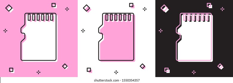 Set Micro SD memory card icon isolated on pink and white, black background.  Vector Illustration
