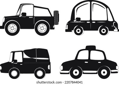 Set of micro vehicles isolated vector Silhouettes