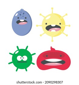 Set of microbes. Collection of cartoon viruses. Vector illustration of microorganisms for children in cartoon style. Monsters collection.