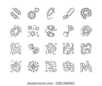 Set of Microbes and Virus Related Line Icons