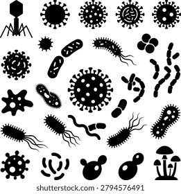 Set of microbiology bacteria and virus silhouettes