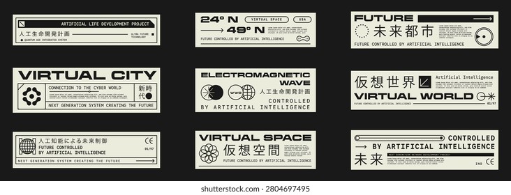Set of Micrographic Label element Futuristic UI Cyber Futuristic technology Collection