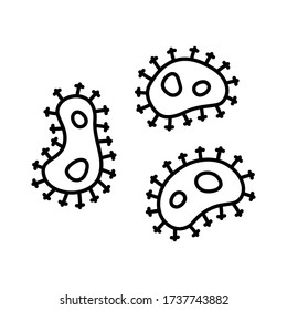 Set of microorganisms, bacteria or virus. Cartoon linear icon for medicine, biology, lab, science. Black illustration of funny emblems for design of poster, packaging, banner. Contour isolated vector
