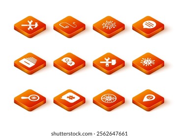 Set Microorganisms under magnifier, Hashtag speech bubble, Drawer with documents, Question and Answer, Stop virus, bacteria, Crossed hammer wrench, Location service and Bacteria icon. Vector