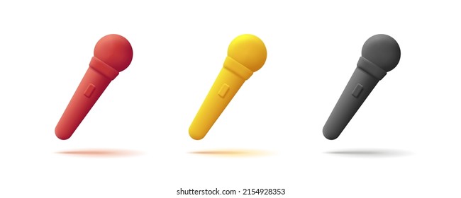 Set of microphone 3d icons, mono chrome render style illustration. Vector illustration