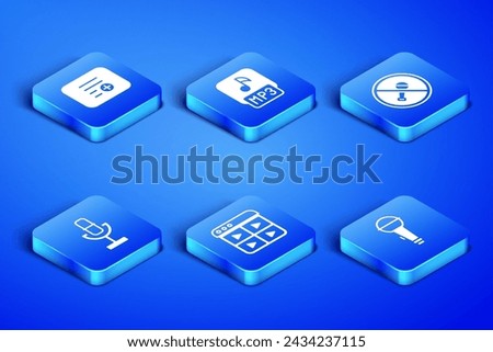 Set Microphone, Add to playlist, Music, MP3 file and Mute microphone icon. Vector