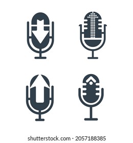 conjunto de micrófono con vector de diseño de logotipo de flecha