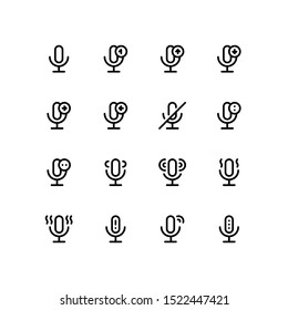 Set of  microphone, audio, record, outline style icon - vector