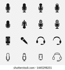 Set of microphone black and white vector icon.