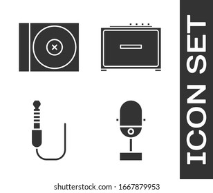 Set Microphone, CD or DVD disk, Audio jack and Guitar amplifier icon. Vector