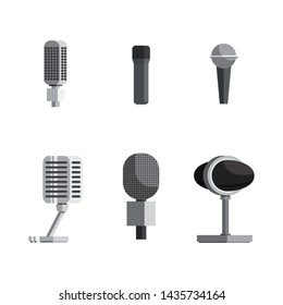 Set Microphone Collection In flat style vector isolated on white background