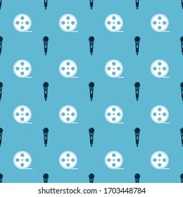 Set Microphone and Film reel on seamless pattern. Vector