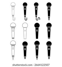 Conjunto de ícono de micrófono, símbolo de voz de audio, señal de concierto de grabación, diseño de Botón de Web .