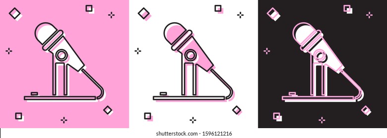 Set Microphone icon isolated on pink and white, black background. On air radio mic microphone. Speaker sign.  Vector Illustration