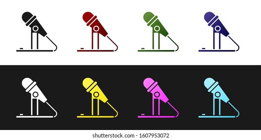 Set Microphone icon isolated on black and white background. On air radio mic microphone. Speaker sign.  Vector Illustration