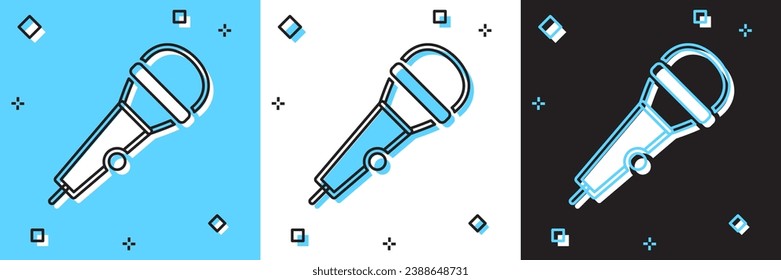 Set Microphone icon isolated on blue and white, black background. On air radio mic microphone. Speaker sign.  Vector