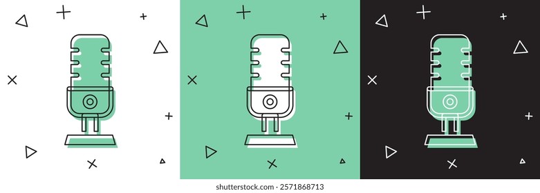 Set Microphone icon isolated on white and green, black background. On air radio mic microphone. Speaker sign.  Vector