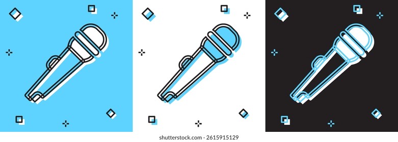 Set Microphone icon isolated on blue and white, black background. On air radio mic microphone. Speaker sign. Vector