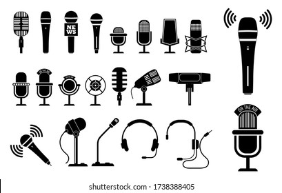 set of microphone icon or mic standing at podium or classic mic concept. eps 10 vector, 