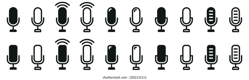 Set of microphone icon. Microphone speaker, microphone audio sound icons. Karaoke mic, the concept of voice, vocal. Podcast microphone,vector.