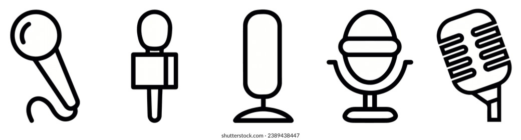 Set of microphone icon. Microphone speaker, microphone audio sound icons. Karaoke mic, the concept of voice, vocal. Podcast microphone, vector.