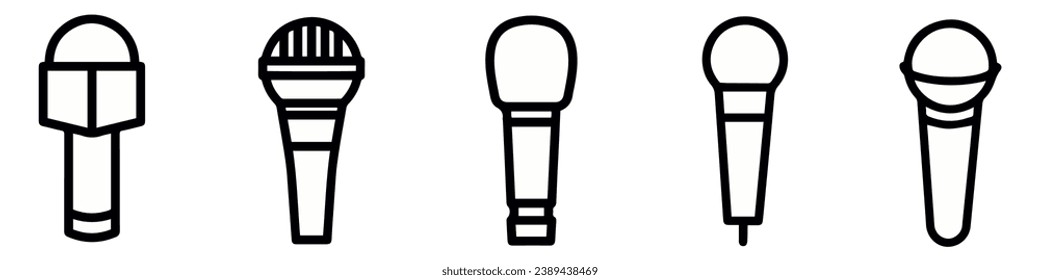 Satz Mikrofon-Symbol. Mikrofonlautsprecher, Mikrofon-Tonsymbole. Karaoke mic, das Konzept der Stimme, Gesang. Podcast Mikrofon, Vektorgrafik.