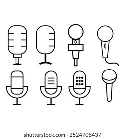 Satz des Mikrofonsymbols. Mikrofon, Vektorsymbol-Abbildung auf weißem Hintergrund.